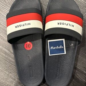 Tommy Hilfiger Men's Black and Red Slide Sandals